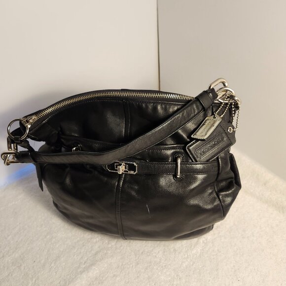 COACH BLACK LEATHER HOBO SHOULDER BAG - Picture 1 of 5